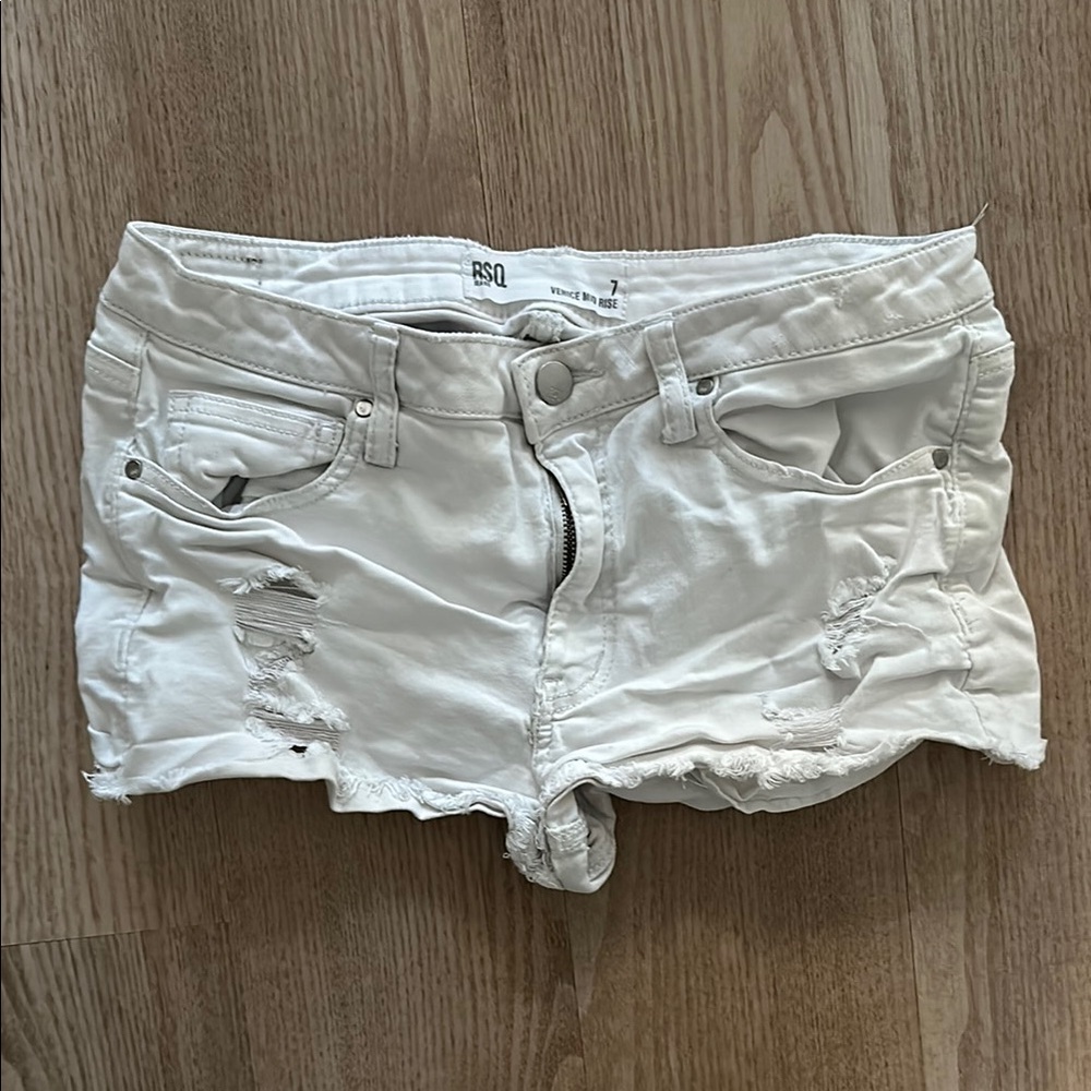 RSQ Women's White Distressed Shorts
